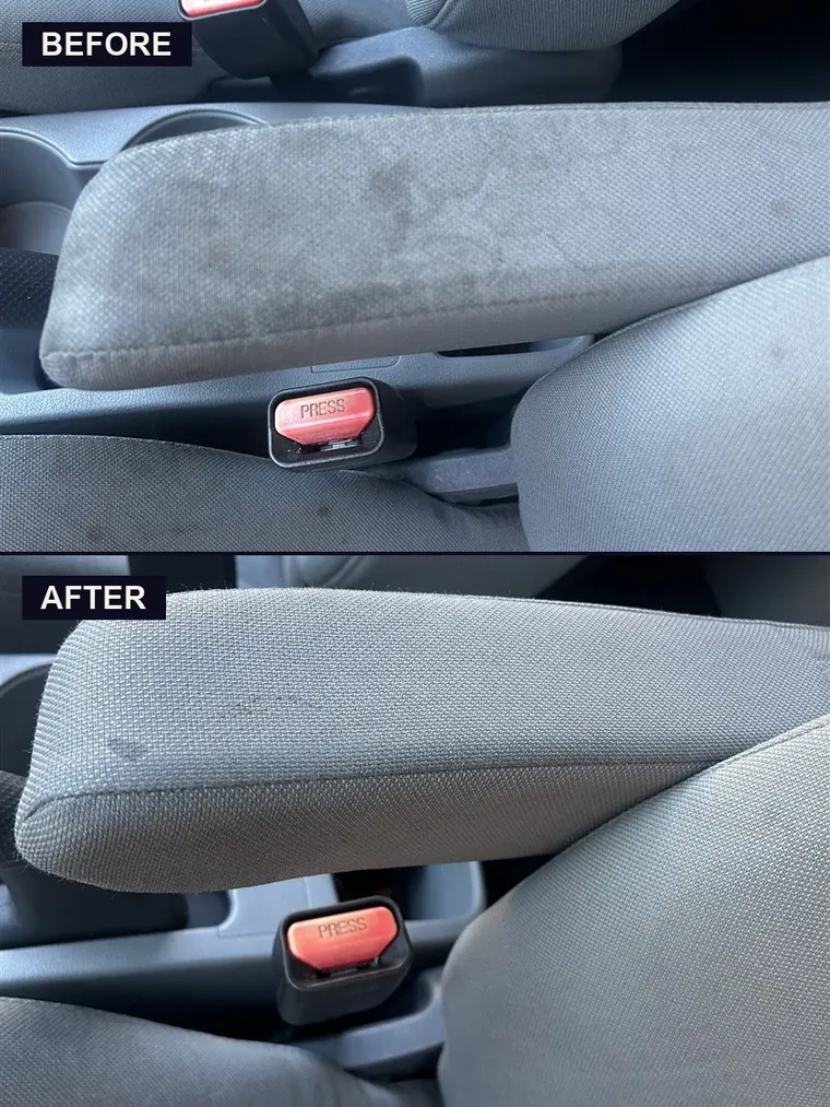 Center armrest before and after interior stain removal